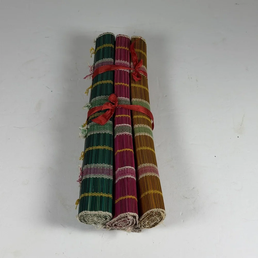 Set of 4 Bamboo Placemats Multi-Color Striped Rollable Dining Mats F-16